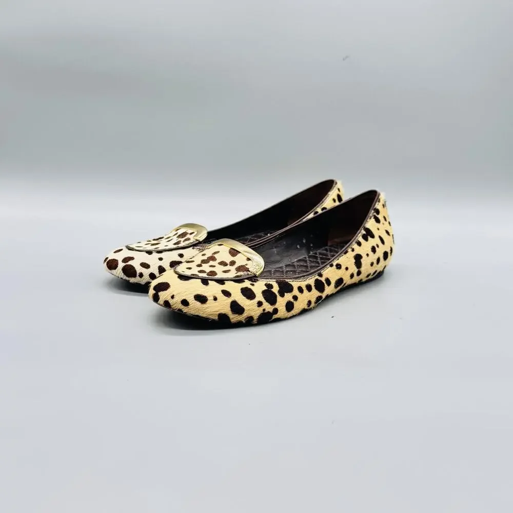 Tory Burch Shoes Womens 7 Beige Cheetah Calf Hair Ballet Flats Slip On Comfort